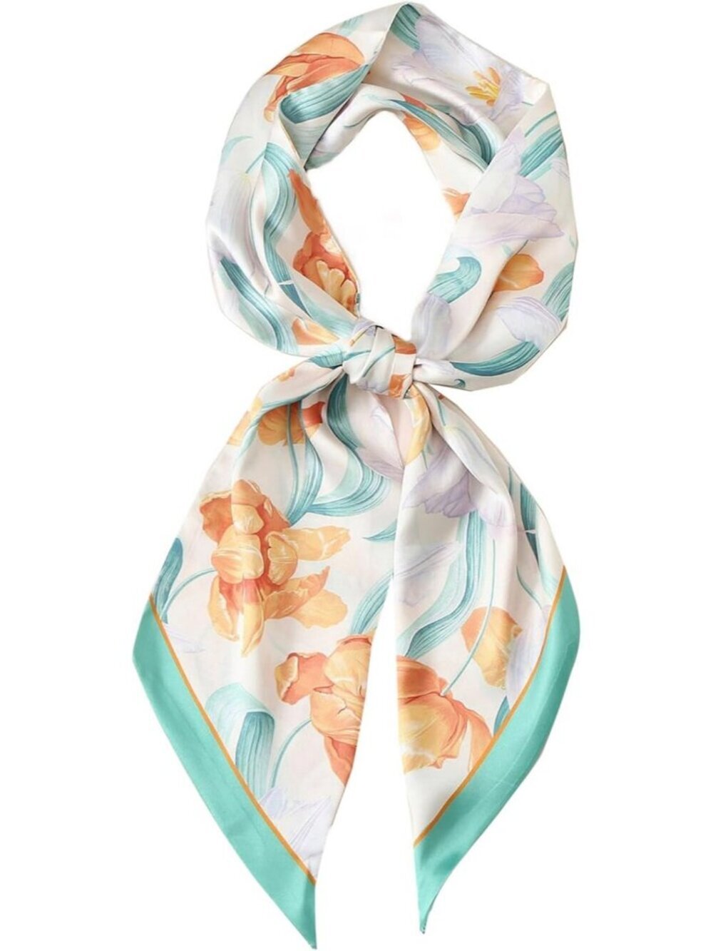 Women's Green Leaves Festoon Border Elegant Oblique Angle Scarves Bag Scarfs